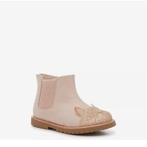 Rose Pink Glittery Cat Face Ankle Boots for Kids